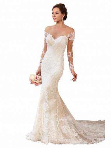 Long Sleeves Maermaid Sweetheart Lace Wedding Dress Glasgow