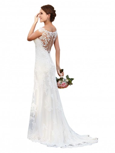 Illusion Bateau Neckline Fit and Flare Lace Wedding Dress Glasgow