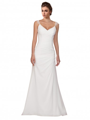 V-Neck Sheath Chiffon Wedding Dress with Straps Glasgow