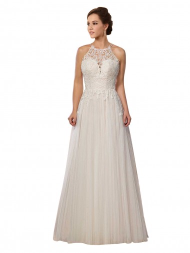 Illusion Halter Lace Boho Wedding Dress with Plunging Sweetheart Bodice Glasgow