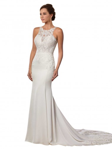 Modern Deep V-Neck Sheath Lace Wedding Dress with Open V-Back Glasgow