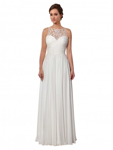 Illusion Neck A-Line Chiffon Beach Wedding Dress with Lace Halter Neckline Glasgow
