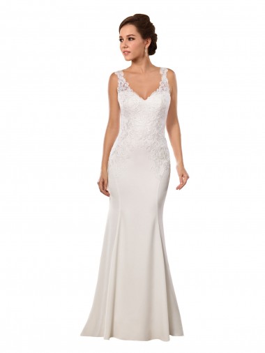 V-Neck Mermaid Crepe Wedding Dress with Lace Bodice Glasgow