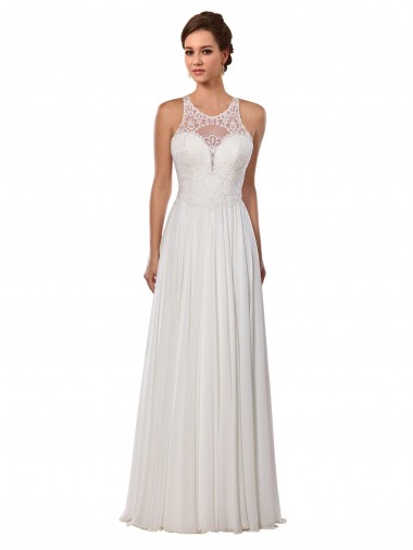 Illusion Neck A-Line Lace and Chiffon Beach Wedding Dress Glasgow