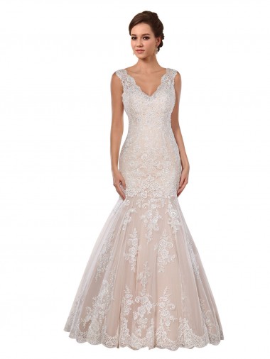Classic Fit and Flare V-Neck Mermaid Lace Wedding Dress Glasgow