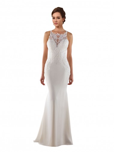 Modern High Neck Sheath Wedding Dress with Lace Bodice Glasgow