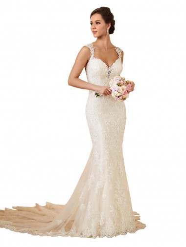 Modern Chapel Train Sweetheart Mermaid Lace Wedding Dress with Keyhole Back Glasgow