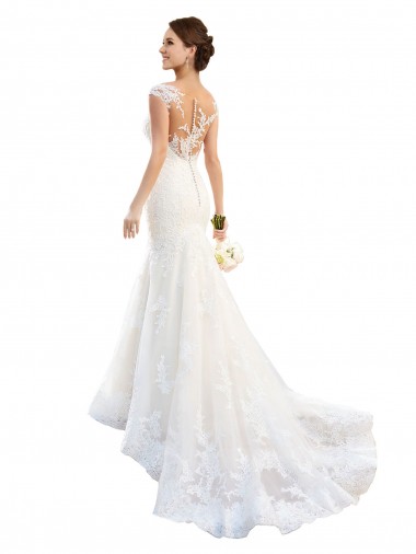Fit and Flare Illusion Neck Lace Wedding Dress Glasgow
