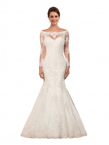 Long Sleeves Mermaid Lace Wedding Dress with Illusion Back Glasgow