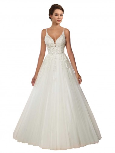 Modern Spaghetti Straps Ball Gown Tulle Wedding Dress with Lace Bodice Glasgow