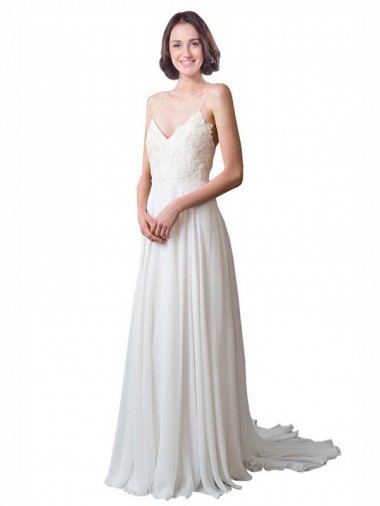 Spaghetti Straps V-Neck A-Line Chiffon Beach Wedding Dress Glasgow
