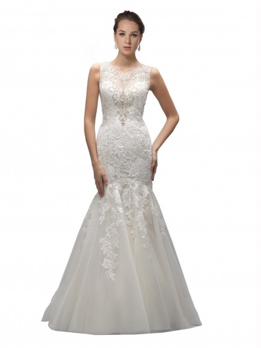 Illusion High Neck Mermaid Lace Wedding Dress Glasgow