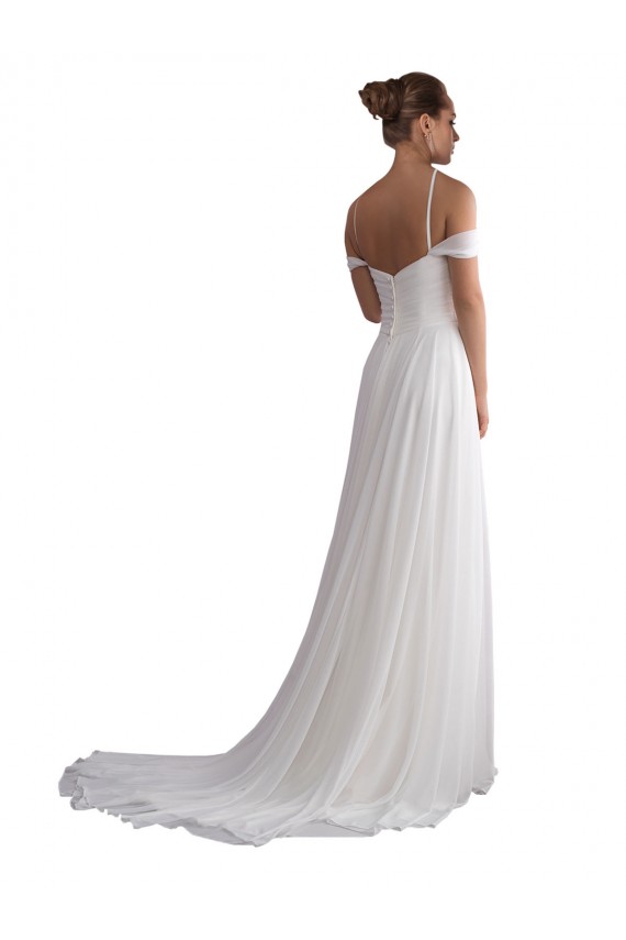 Off the Shoulder A-Line Ruched Chiffon Beach Wedding Dress