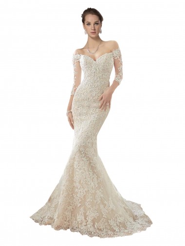 Long Sleeves Off the Shoulder Trumpet Lace Wedding Dress Glasgow