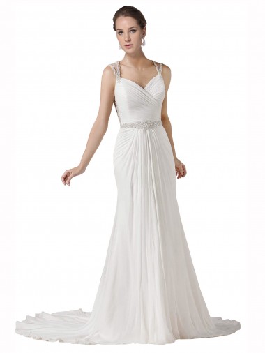 Sweetheart Sheath Chiffon Beach Wedding Dress with Beaded Belts Glasgow