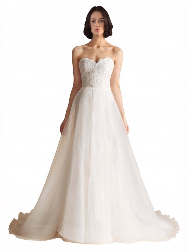 Strapless Sweetheart Lace Bodice A-Line Organza Wedding Dress Glasgow