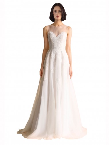 Illusion Neck A-Line Organza Wedding Dress Glasgow