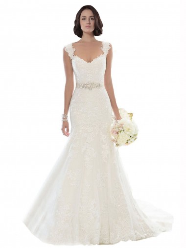 Off the Shoulder Mermaid Lace Beach Wedding Dress with Beaded Belt Glasgow