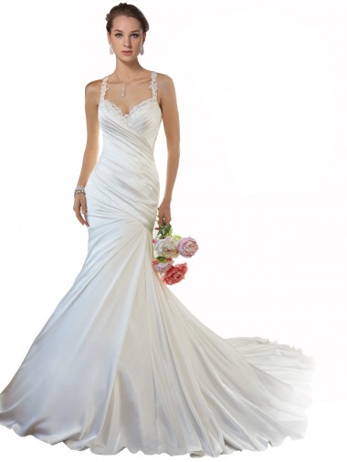 Sweetheart Mermaid Satin Beach Wedding Dress with Illusion Lace Back Glasgow