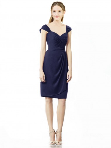 Cocktail Length Short Cap Sleeves Chiffon Bridesmaid Dress Glasgow