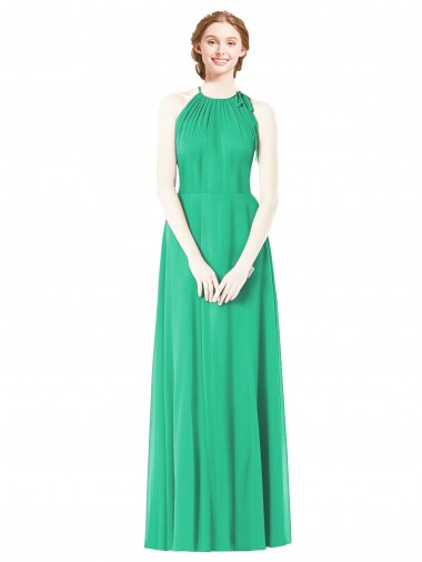 Halter Neckline Long Chiffon Bridesmaid Dress with Side Bow Glasgow