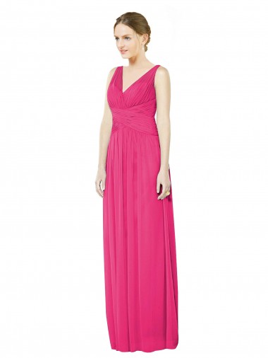 Sleeveless V-Neck Long Chiffon Bridesmaid Dress with V-Back Glasgow