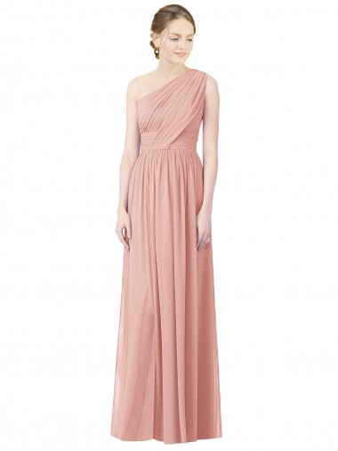 One Shoulder Long Chiffon Bridesmaid Dress with Shirred Waistband Glasgow