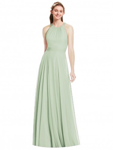 Open Back Halter Chiffon Bridesmaid Dress with Flowy Bow Glasgow