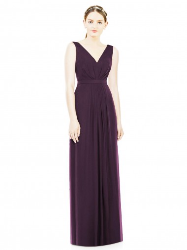 V-Neckline Sleevelss Full Length Chiffon Bridesmaid Dress Glasgow