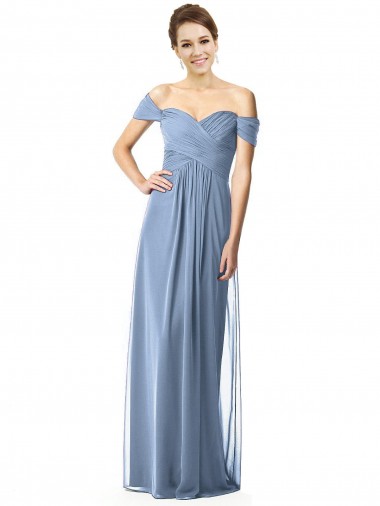 Off the Shoulder Chiffon Bridesmaid Dress with Draped Bodice Glasgow