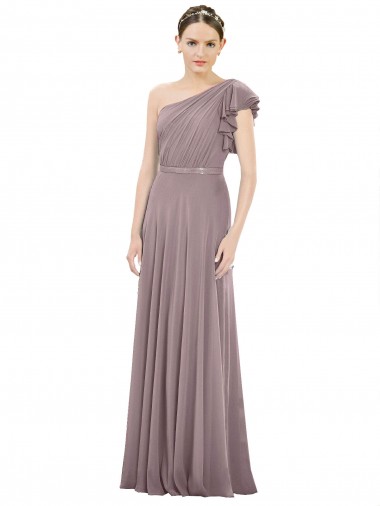 Full Length One Shoulder Chiffon Bridesmaid Dress with Shoulder Ruffle Glasgow