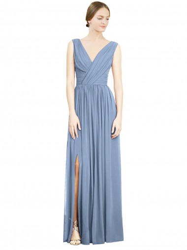 Sleeveless Draped Chiffon Maxi Bridesmaid Dress with Front Slit Glasgow