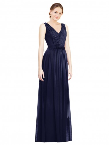 Full-Length V-Neck Lux Chiffon Bridesmaid Dress with V-Back Glasgow