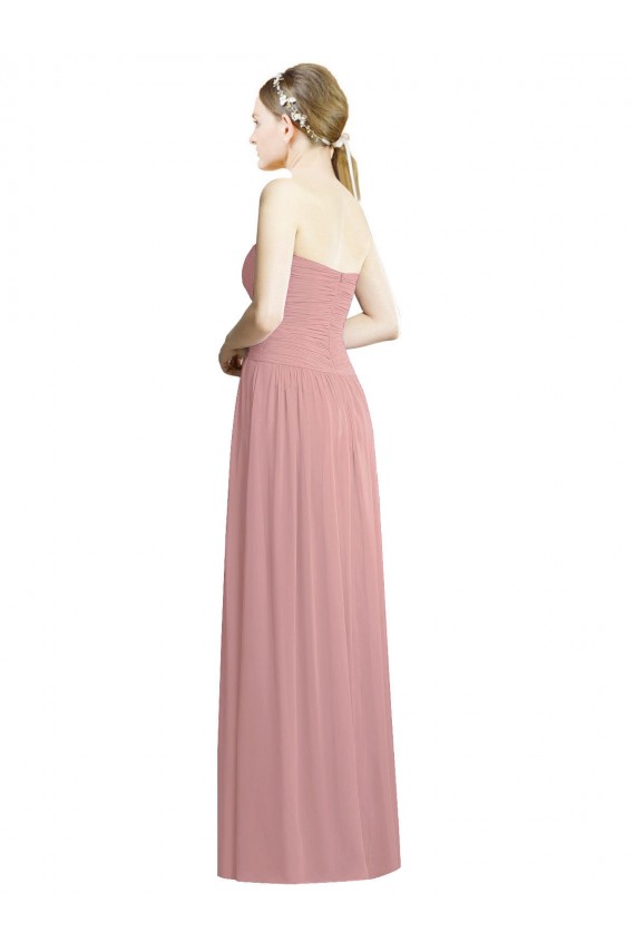Crossover Draped Sweetheart Chiffon Formal Bridesmaid Dress with Front Slit