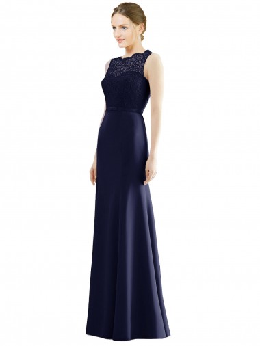 Lace Bodice Open Back Trumpet Chiffon Bridesmaid Dress with Bow Belt Glasgow