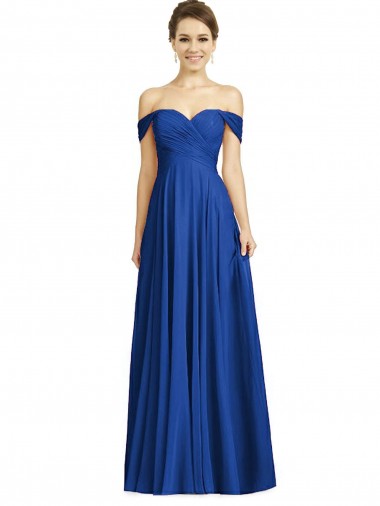 Off the Shoulder Draped Chiffon Maxi Bridesmaid Dress Glasgow