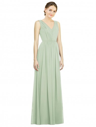Natural Waist V-Neck Draped Chiffon Bridesmaid Dress Glasgow