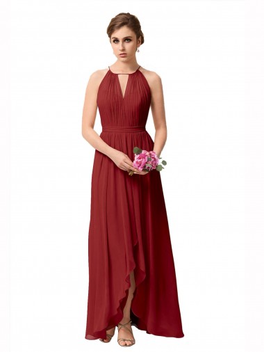 High Low Long Halter Keyhole Chiffon Bridesmaid Dress Glasgow