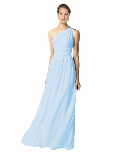 One Shoulder Long Chiffon Bridesmaid Dress with Shirred Bodice and Front Keyhole Glasgow
