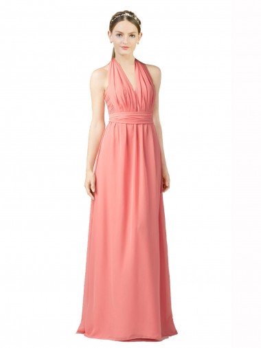 Shirred Bodice Full Length Long Chiffon Bridesmaid Dress Glasgow