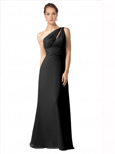 One Shoulder Full Length Chiffon Bridesmaid Dress with Shirred Bodice Glasgow