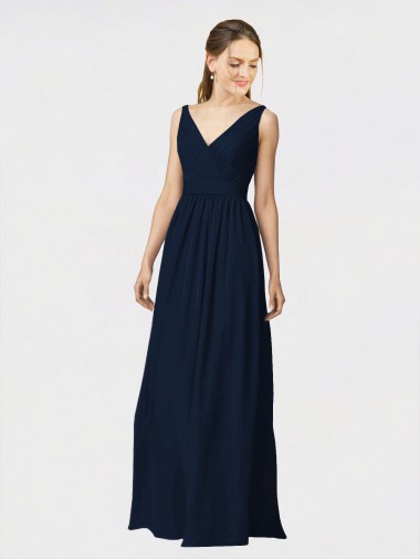 Long Chiffon Bridesmaid Dress with Shirred Bodice and V-Neckline Glasgow
