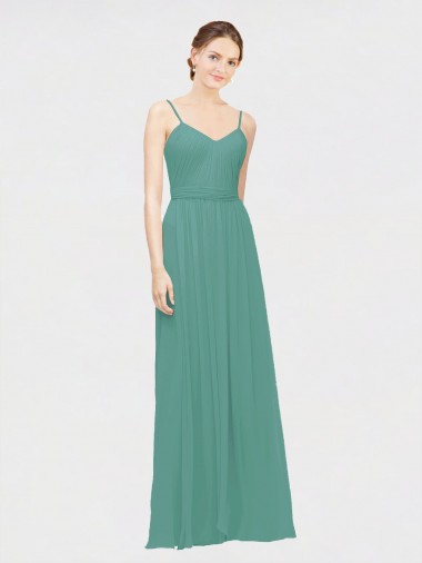 Rouched V-Neckline and Spaghetti Straps Long Chiffon Bridesmaid Dress Glasgow