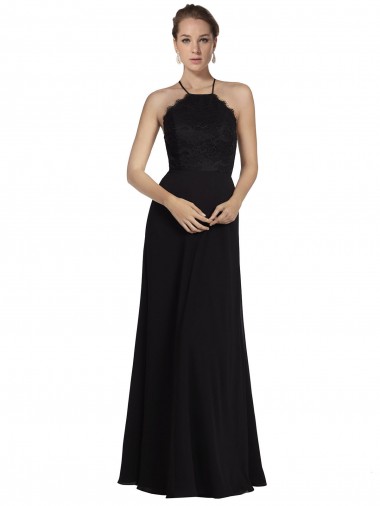 Lace Halter Neckline Chiffon A-Line Bridesmaid Dress with Sheer Back Glasgow