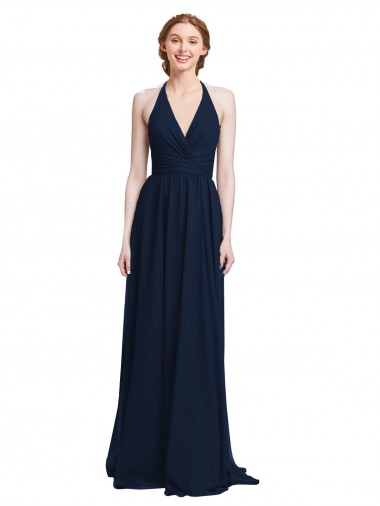 Halter Chiffon Bridesmaid Dress with V-Neckline and Criss Cross Waist Glasgow