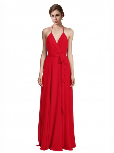 V-Neck Spaghetti Halter Strap Chiffon Bridesmaid Dress Glasgow