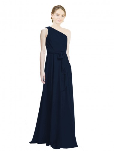 Long Chiffon Bridesmaid Dress with One Shoulder Neckline And Belt Glasgow
