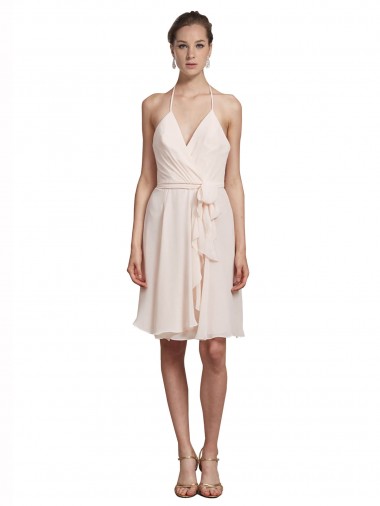 Short Knee Length Wrap Chiffon Halter Bridesmaids Dress Glasgow