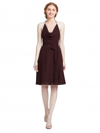 Short Knee Length Chiffon Bridesmaids Dress with Halter Cowl Neck Glasgow