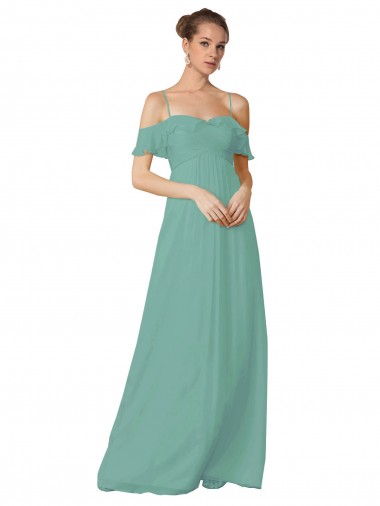 Hand-Ruched Chiffon Bridesmaid Dress with Flutter Sleeves Glasgow